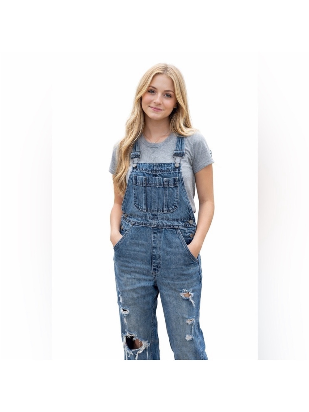 Abercrombie & Fitch Distressed Blue Denim Overalls